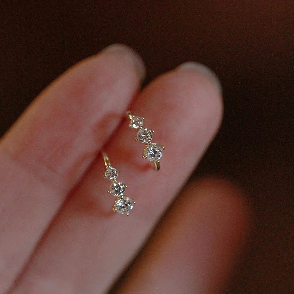 

White Crystal Stud Earrings Zircon Diamond Ear Clips For Women Bridal Wedding Jewelry