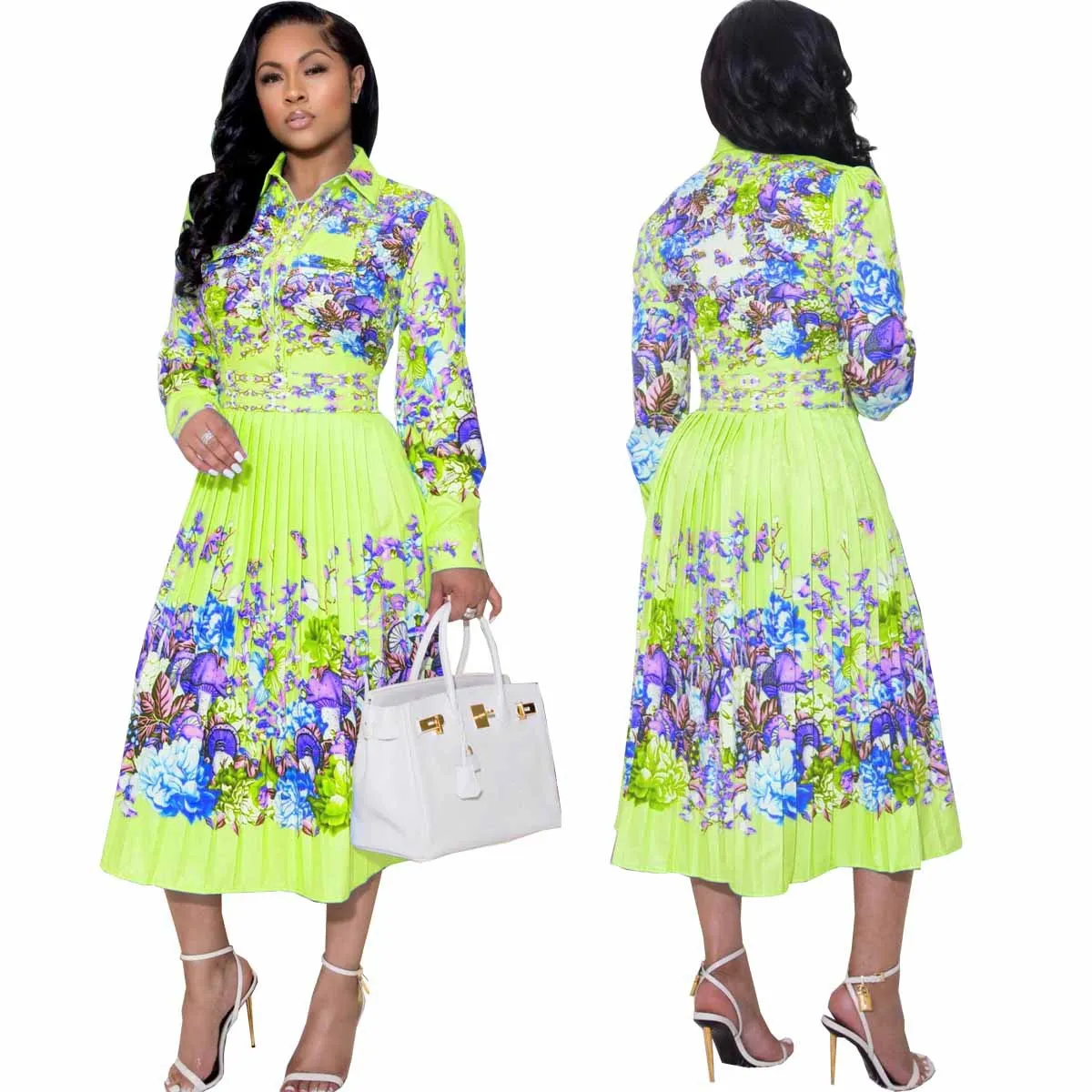 African Dresses for Women Summer 2021 New Arrival African Women Long Sleeve Printing Dress African Clothes Women