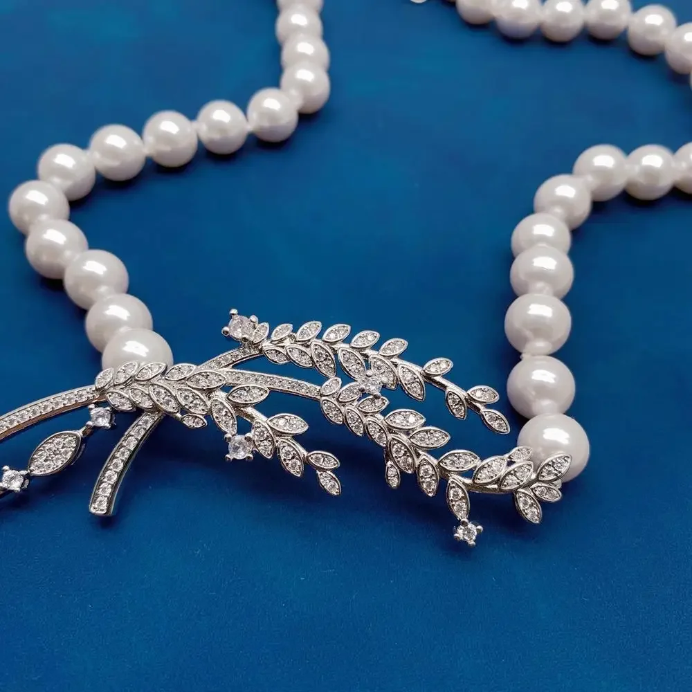 

White Sea Shell Pearl Cz Pave Pendant Necklace Women Beaded Necklacesjewelry