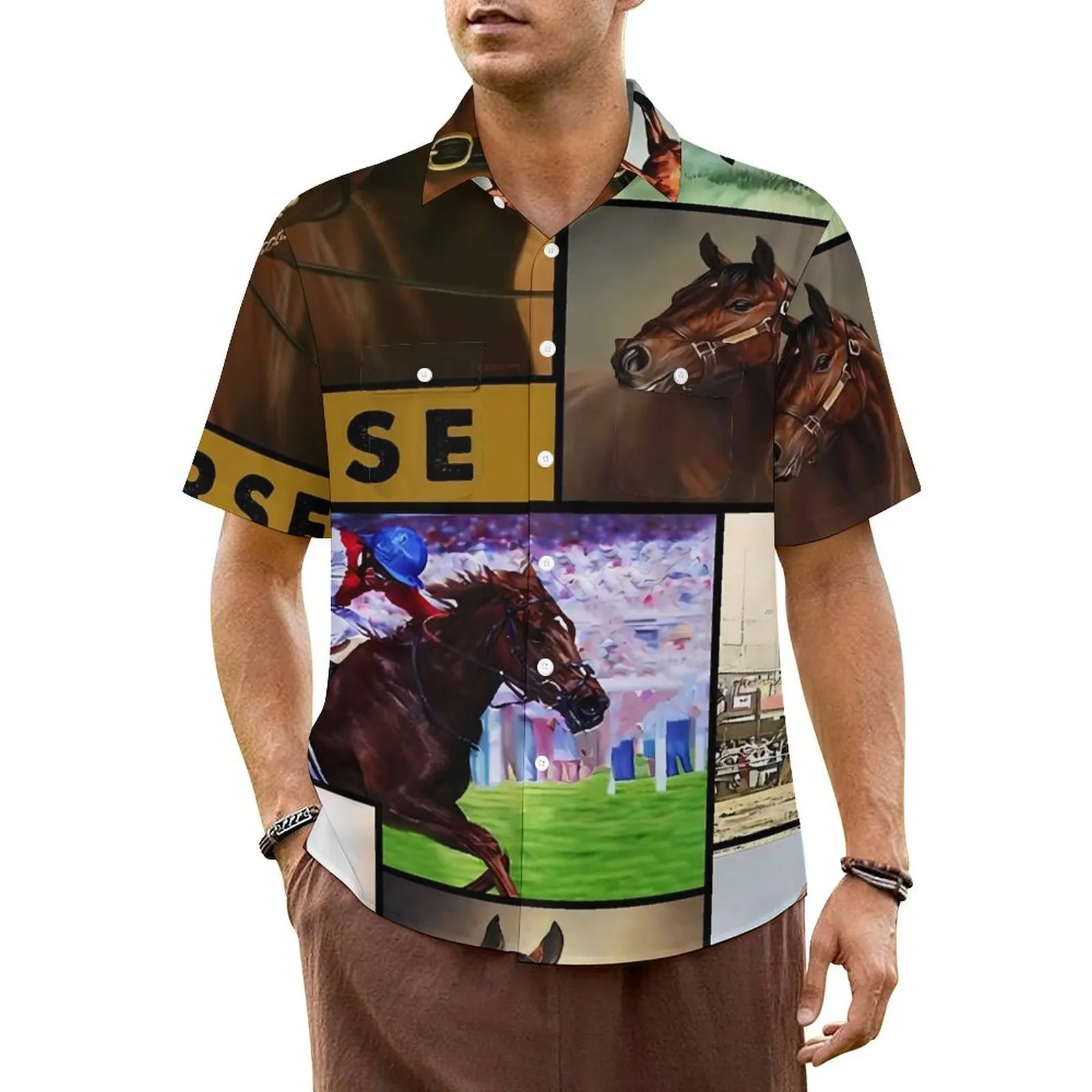 

Horse Racing Hawaiian Shirt For Man Beach Animal Print Casual Shirts Short-Sleeve Breathable Graphic Vintage Oversized Blouses