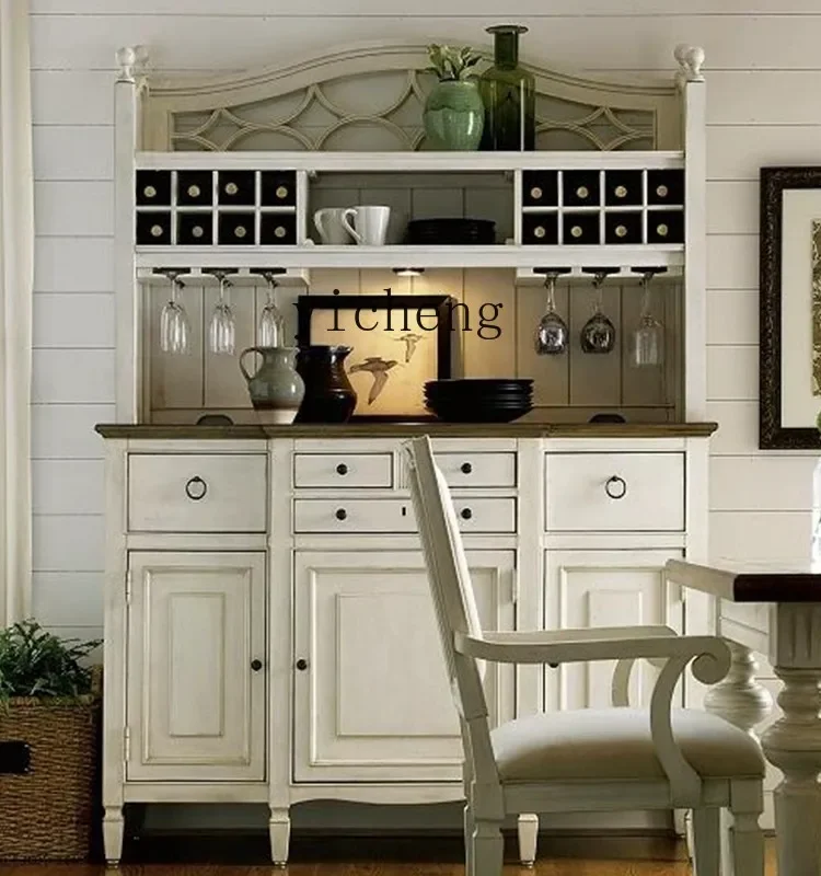 i10.9- Retro Distressed Solid Wood Sideboard All-in-One Cabinet Combination Dish and Bowl Locker Multifunctional