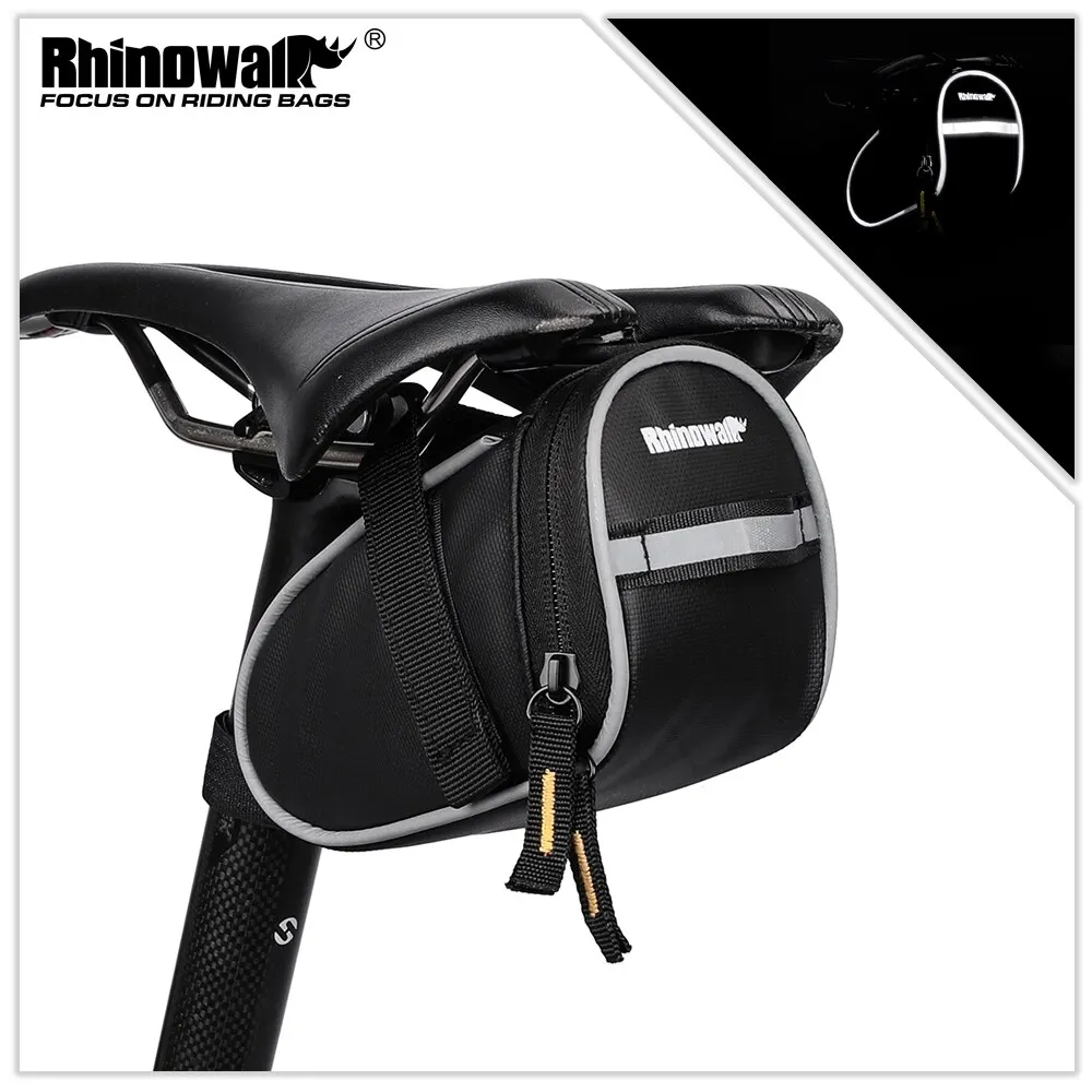 Rhinowalk Bike Saddle Bag 0.8L Small Waterproof Storage Black Tail Rear Pack Accessory Kit Tool Reflective MTB Road Bicycle Bag