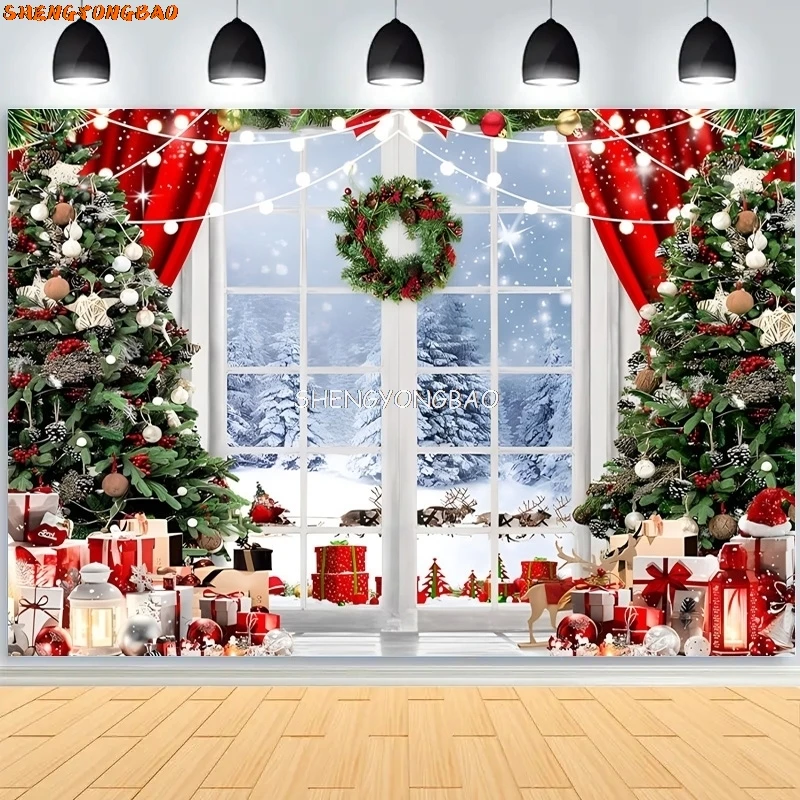 

Christmas Day Wreath Snowman Photography Backdrop Props Family Xmas Eve Party Decor Living Room New Year Background DS-06