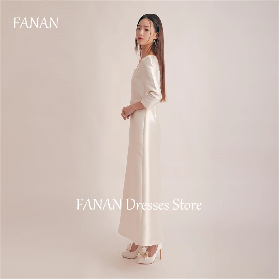 Fanan ชุดเดรสคอสี่เหลี่ยมสีงาช้างแบบเกาหลี, ชุดเดรสสำหรับเจ้าสาวทำจากผ้าซาตินทรงเอไลน์ออกแบบได้ตามต้องการขนาดใหญ่พิเศษ