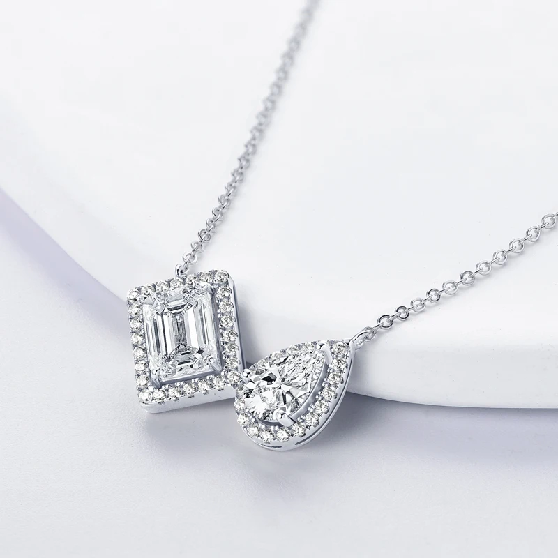 8x6mm 2.0carat Emerald Cut & Pear Cut 8x5mm 1.0carat D Color Moissanite Diamond Pendant Necklace Luxury Real 925 Silver Jewelry