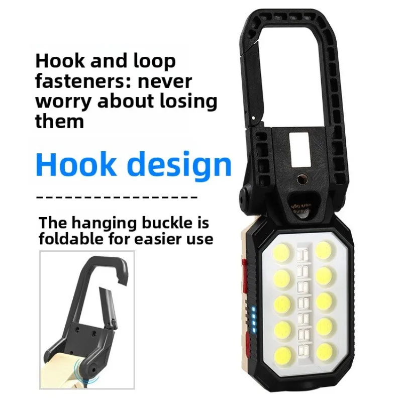 ضوء عمل فحص COB: خطاف مغناطيسي قابل للطي، محمول قابل لإعادة الشحن، مصباح يدوي خارجي للطوارئ باللون الأحمر والأزرق