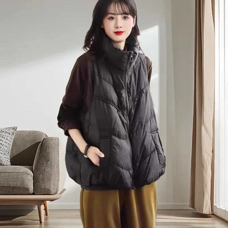 

Women White Duck Down Vest Short Sleeveless Puffer Jacket High Quality Winter Waistcoat Man зимнее пальто женское VT-353