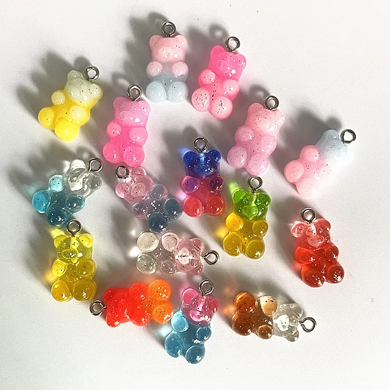 New 10Pcs Candy Bear Pendant Charms for Necklace Bracelet Earrings Jewelry Making Diy Findings Resin Bears Christmas Making