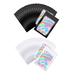 100pcs Packaging Pouch Bag Aluminum Foil Polyester Film Translucent Holographic Rainbow Film Sealed Bag Laser Zip Lock Bag