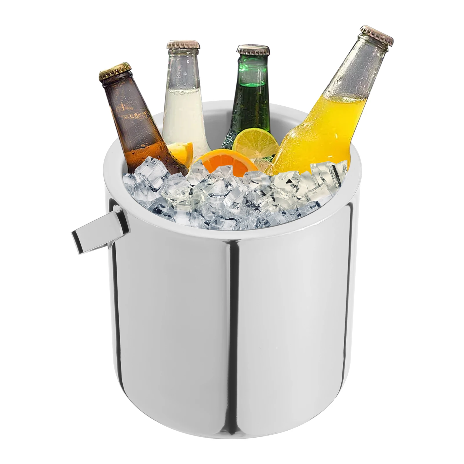 

1.3L Double-layer Insulated Ice Bucket Kit Stainless Steel, Portable ice bucket with Strainer