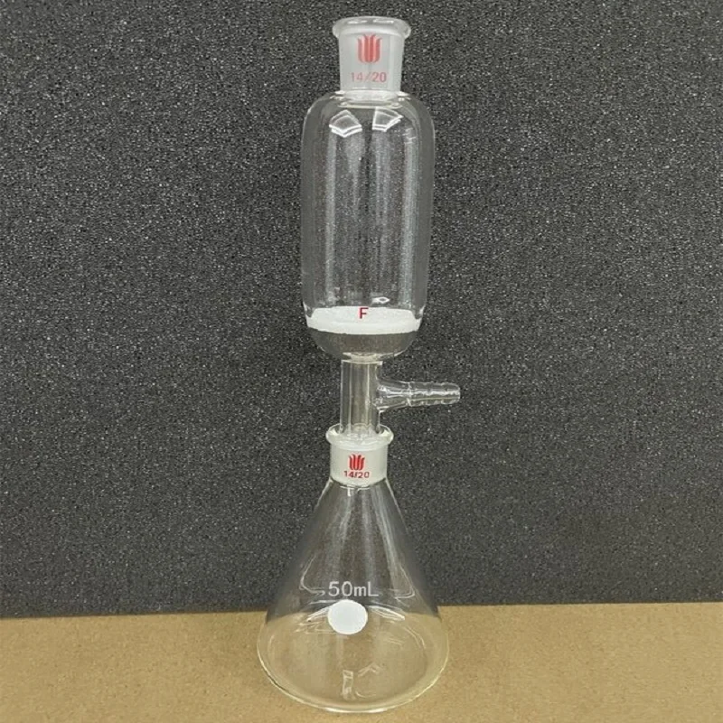 SYNTHWARE Micro filtration funnel with grinding mouth 14/20, Sand board G2/G3/G4, Triangular flask 50mL, Borosilicate glass, F38