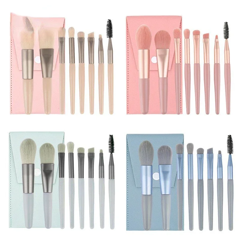 Mini Portátil Maquiagem Brush Set, Macaron Eye Shadow, Fundação, Corretivo, Blush, Pó solto, Acessório Ferramenta de Beleza, 8Pcs