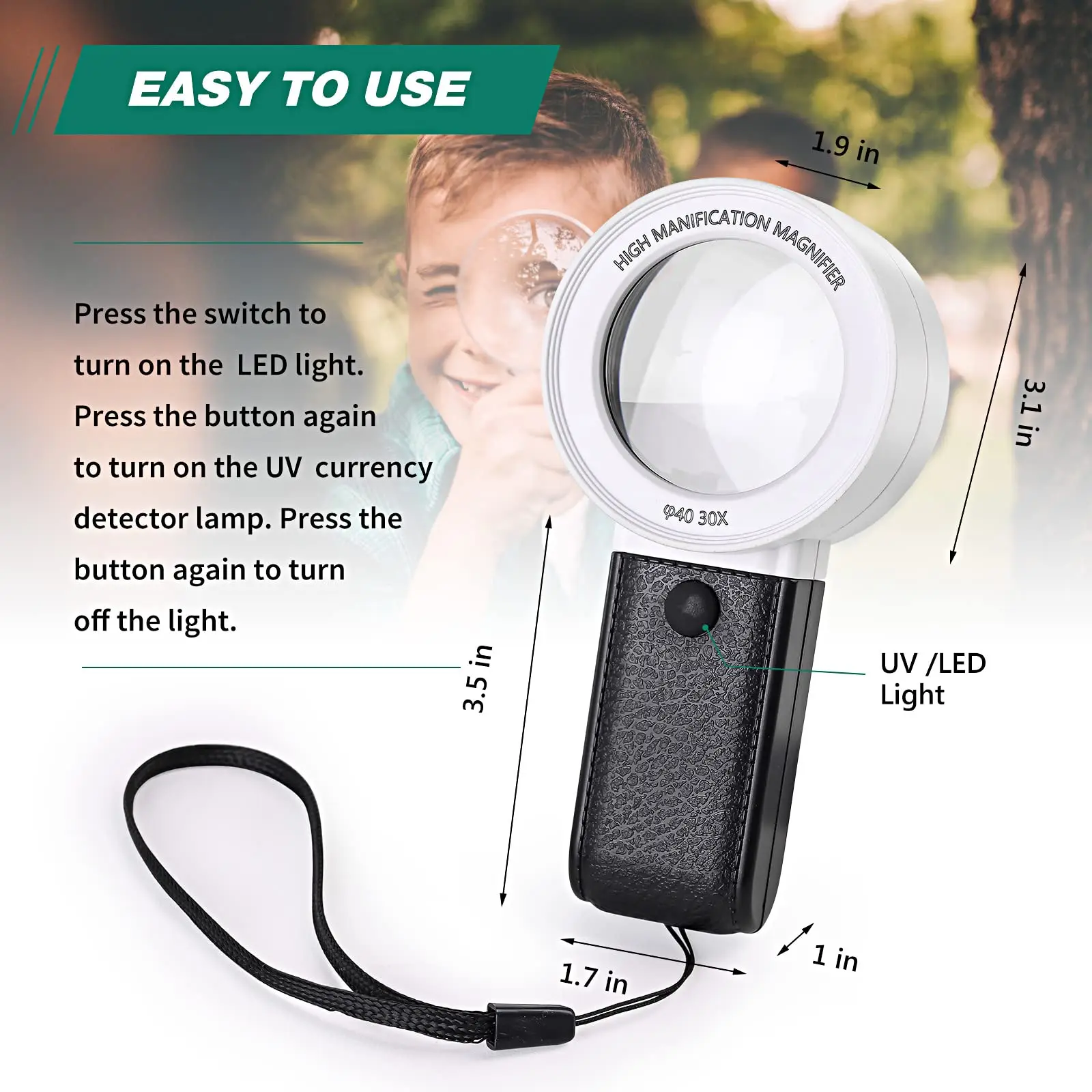 Imagem -04 - Lupa Profissional com Luz uv Led Óculos Ópticos de Camada Dupla Lente de Lupa Portátil Lupa de Jóias para Senior 30x