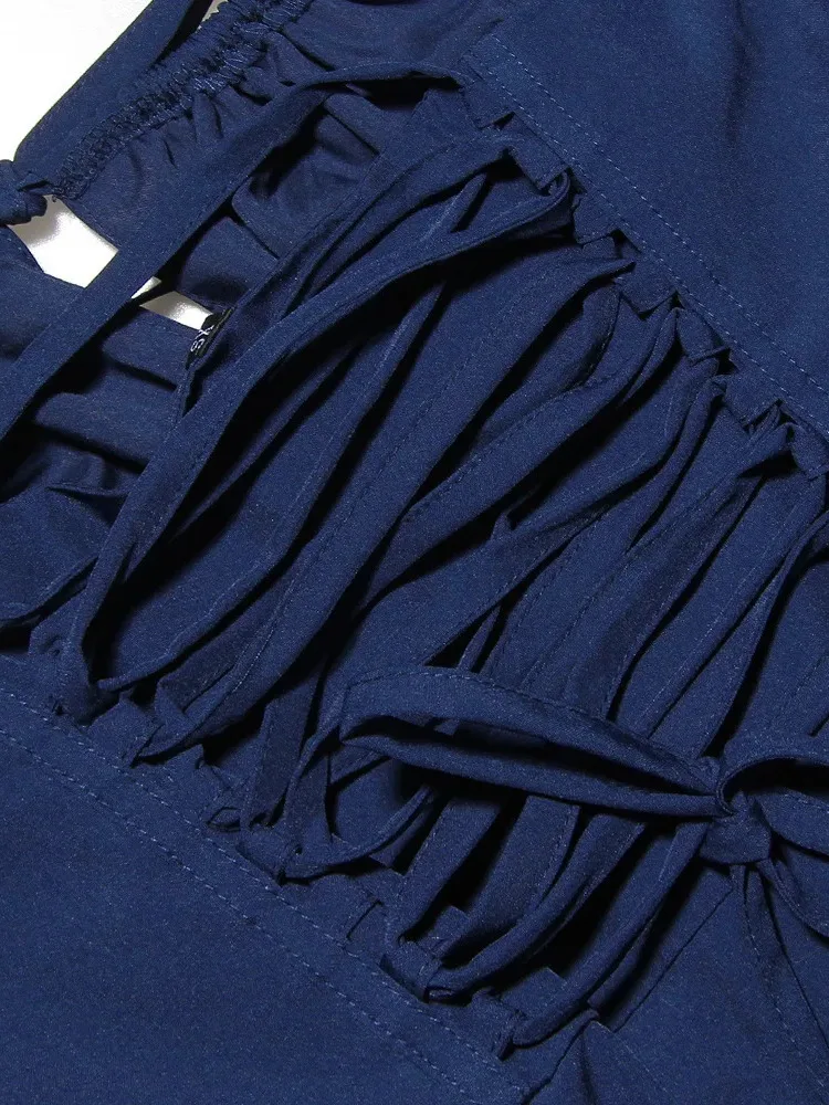 5XL ผู้หญิงฤดูร้อนพิมพ์ลายดอกไม้หวาน Elegant Midi วันหยุดชุดลําลอง Blue Lace Up ชุด 2025 แฟชั่นเซ็กซี่ PVX8