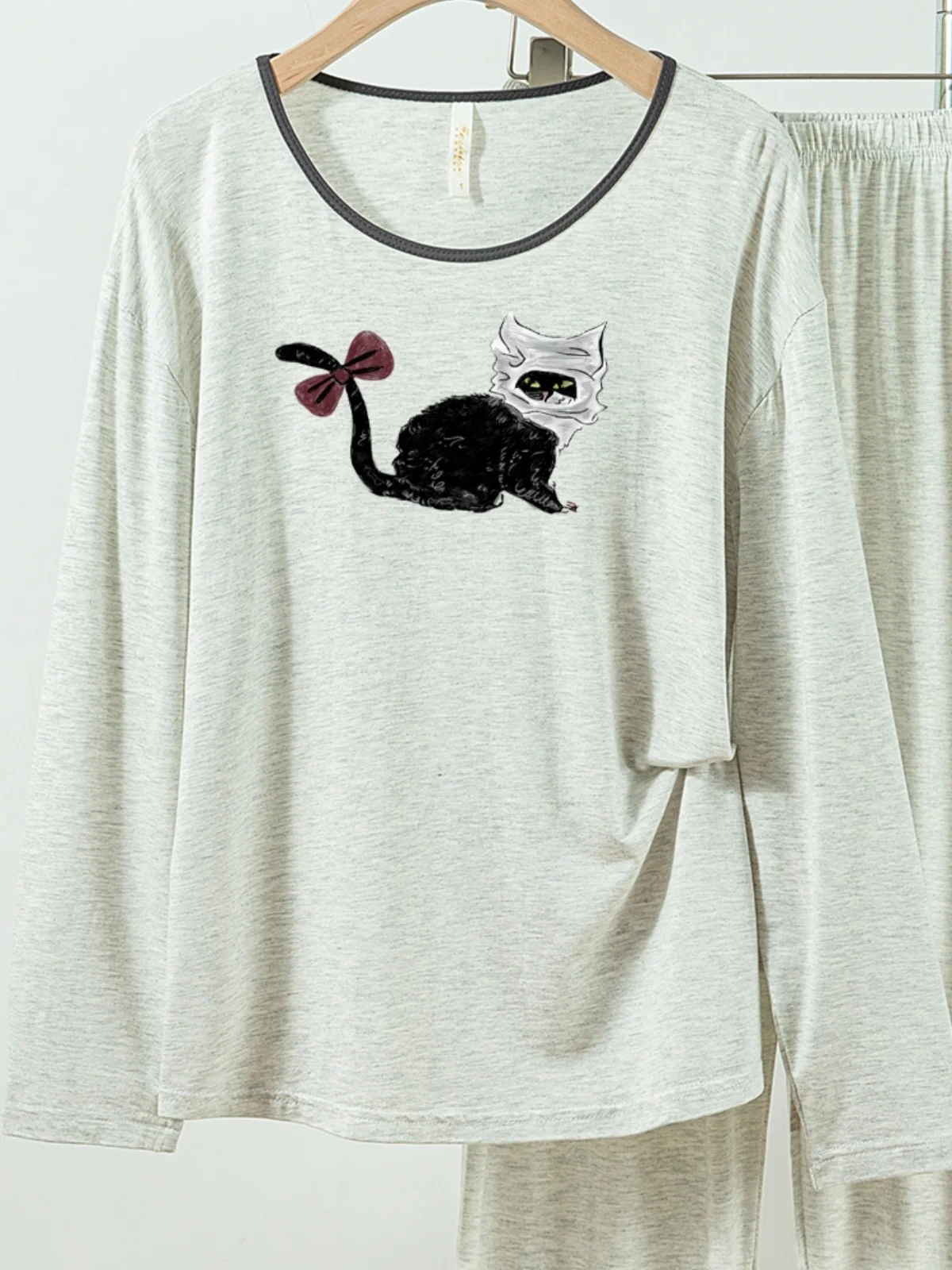 

5181-277 Casual and Comfortable Modal Cotton Pajamas for Women, New Spring and Autumn Long-Sleeved Long Pants Solid Color Casual