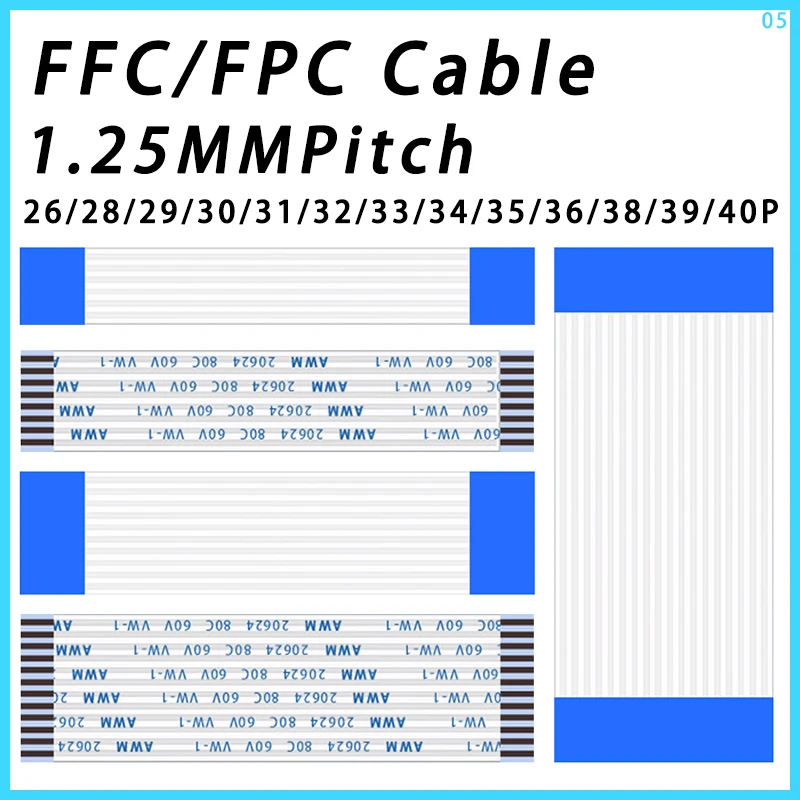 2PCS FPC FFC Ribbon Flexible Flat CableP 26/27/28/29/30/31/32/33/34/35/36/37/38/39/40P Pitch 1.25MM A/B-Type -c line 