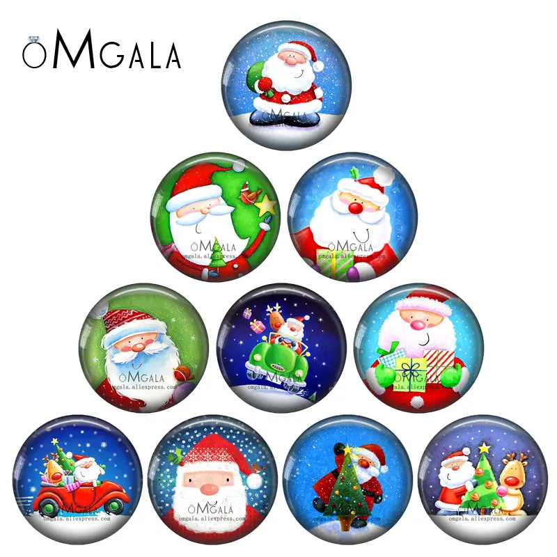 Cartoon Christmas Santa Claus Illustrations 12mm/18mm/20mm/25mm Round Photo glass cabochon demo flat back Making findings