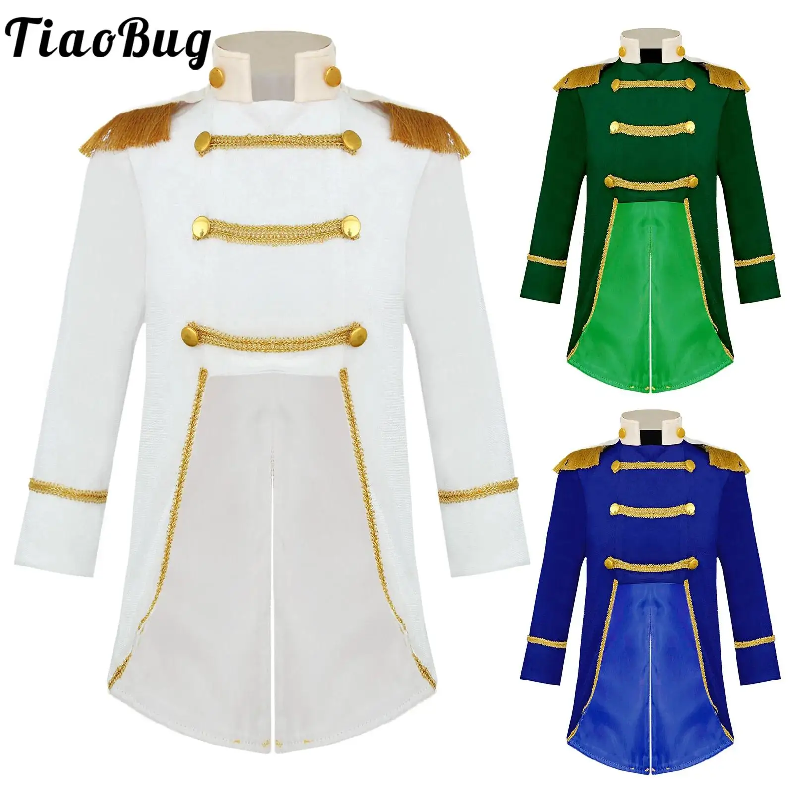 

Little Boys Prince Cosplay Costume Royal Court Cosplay Jacket Long Sleeve Gold Fringe Braiding Tuxedo Tailcoat Prince Dress Up