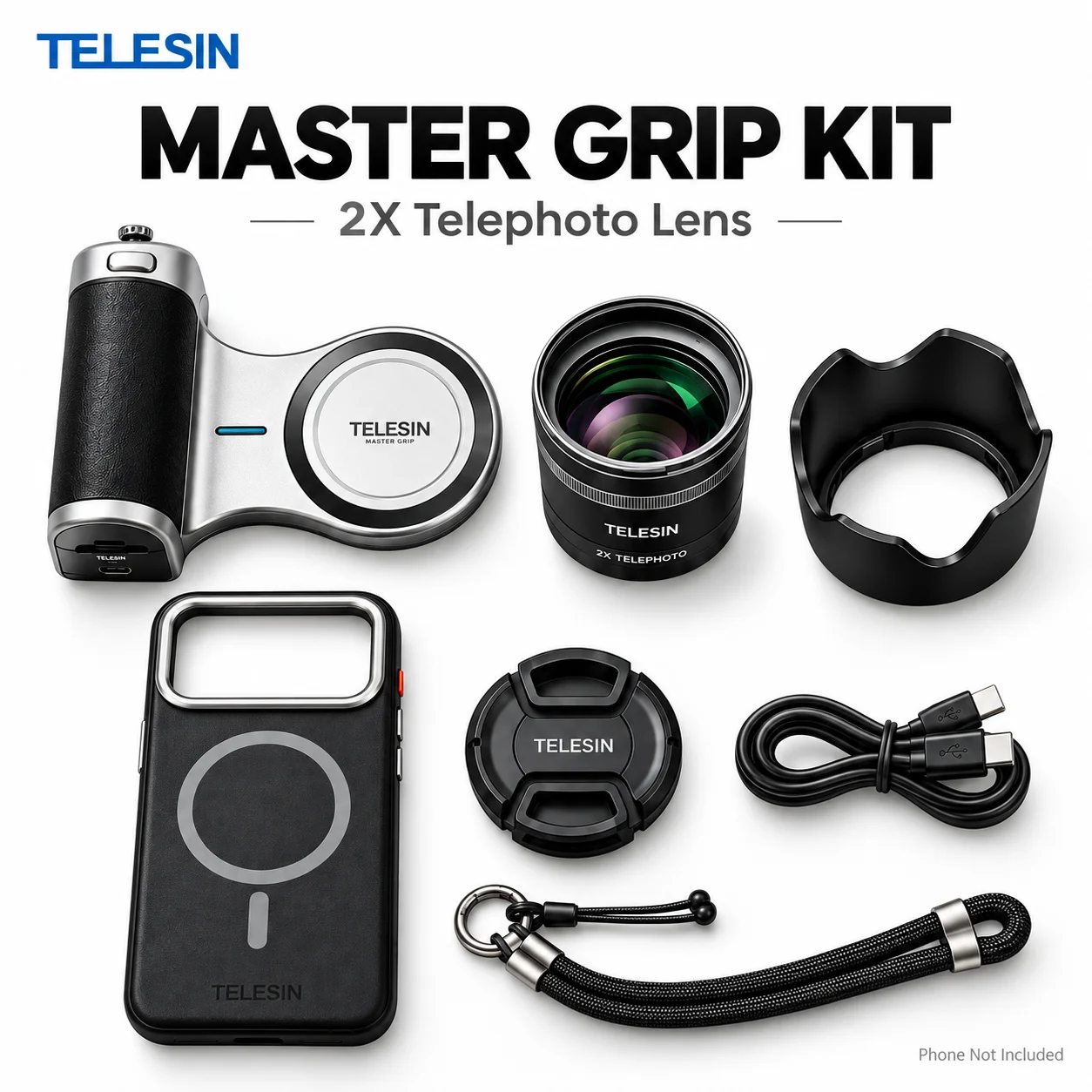 TELESIN Master Grip for iPhone 17 18 Pro Pro Max Camera Photography Kit with 2X Telephoto Lens Magnetic Case
