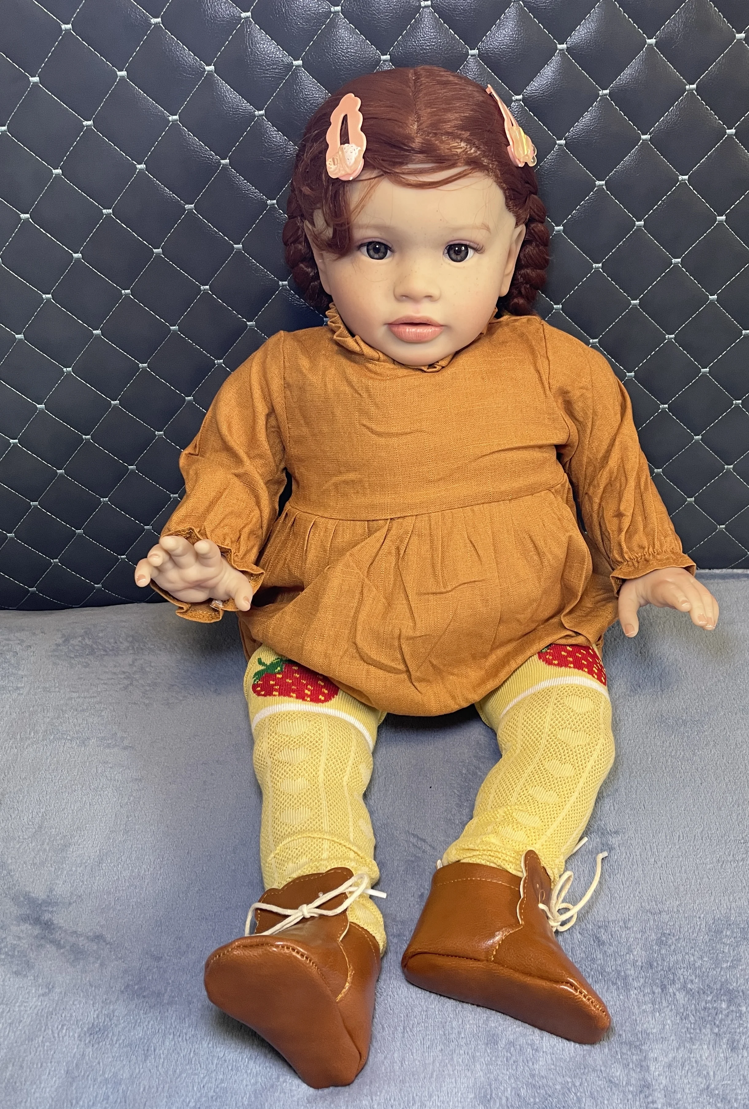 Premium 26" Realistic Reborn Baby Doll - Lifelike Sweet Face, Rooted Hair, in Long Sleeve Caramel Romper | Art Doll Collection