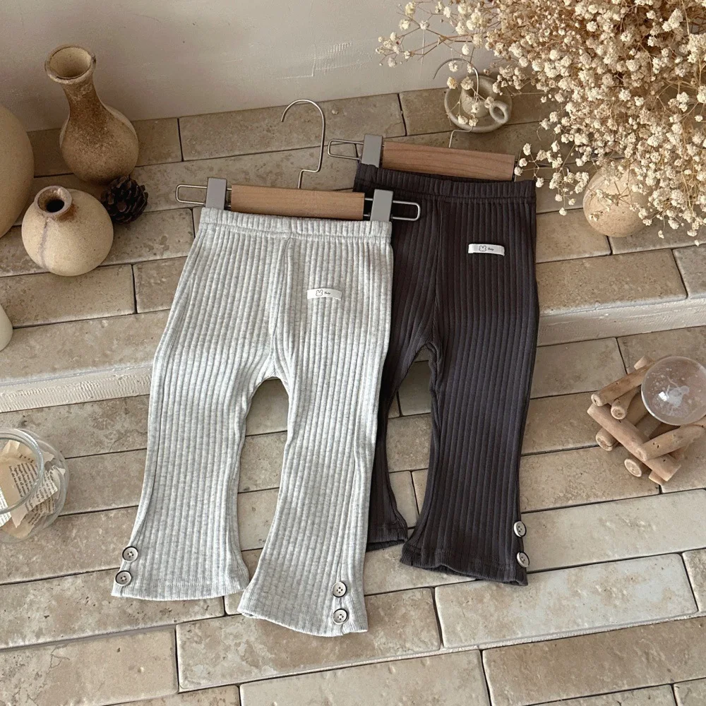 2026 Autumn New Baby Cotton Leggings Infant Casual Flared Trousers Solid Girls Versatile Ribbed Leggings Toddler Clothes