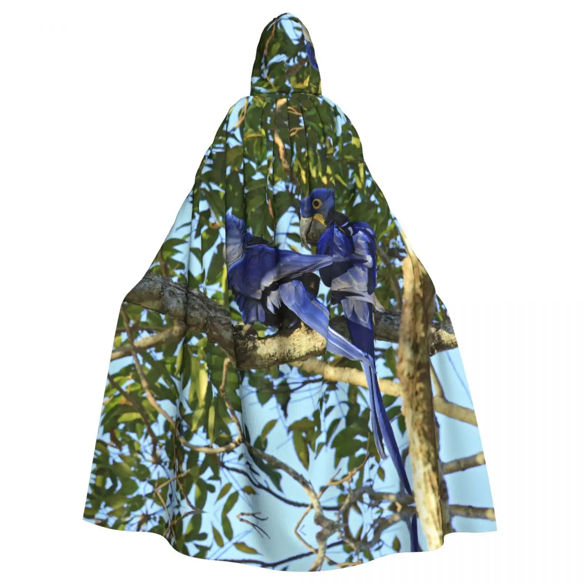 Unisex Witch Party Reversible Hooded Adult Vampires Cape Cloak Hyacinth Macaws On Branch