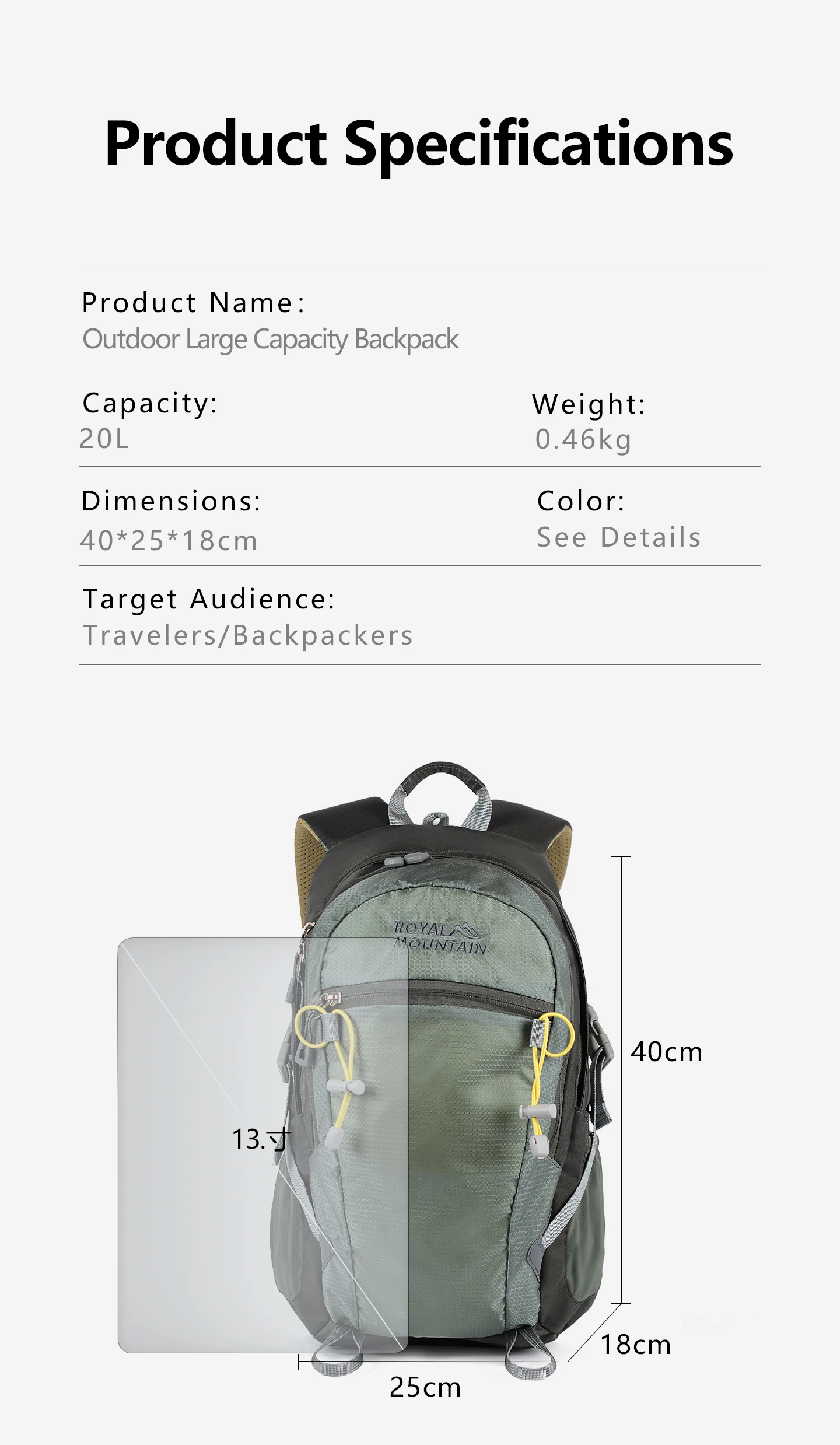Unisex Leichter Freizeitrucksack 20L/30L Wasserabweisendes Gewebe mit Laptopfach und Regenschutz – Detail 10