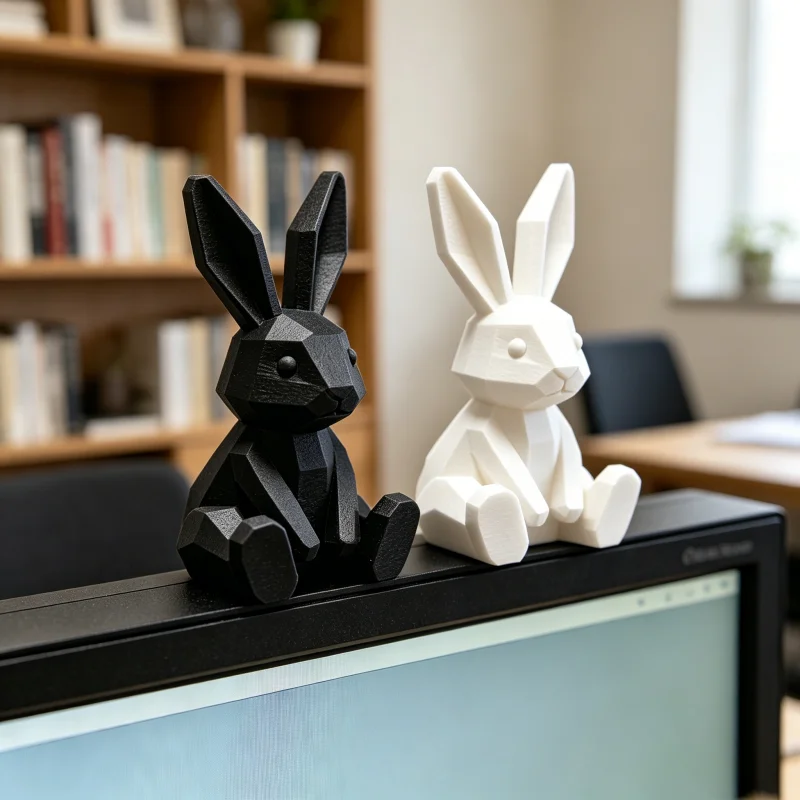 2pcs Minimalist Geometric Rabbit Ornaments, Modern-Style Polygonal Rabbit Statues, Black-and-White Seated Rabbit Decorations