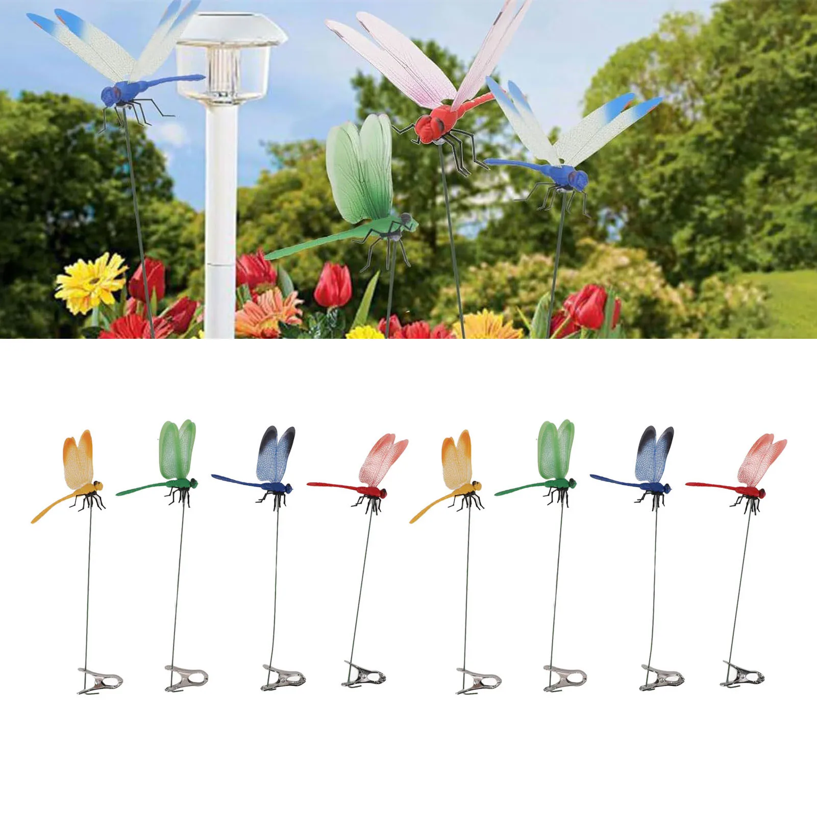 

8pcs Fake Dragonfly Clip Waterproof Outdoor 3D Dragonfly Garden Decorative Clips Patio Ornaments Crafts Fake Dragonfly Clip