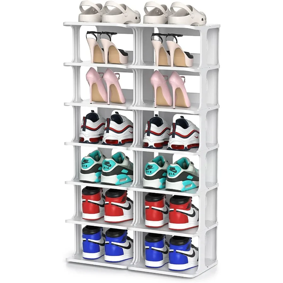 

Stackable Shoe Organizer for Closet Small Shoe Rack for Entryway Bedroom Dorm Rooms Free Standing Shoe Shelf Plastic Shoe Cubby