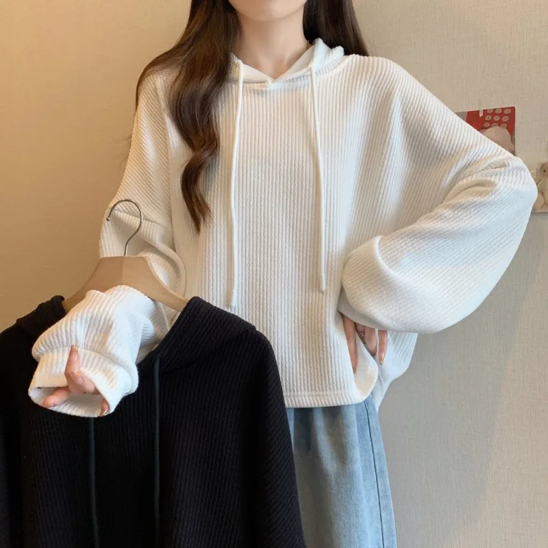 Vrouwen Lente Herfst Zwarte Losse Hoody Lady Causale Joker Solid Lange Mouw Trui Tops 2025, Nieuwe Kleding Vrouwelijke