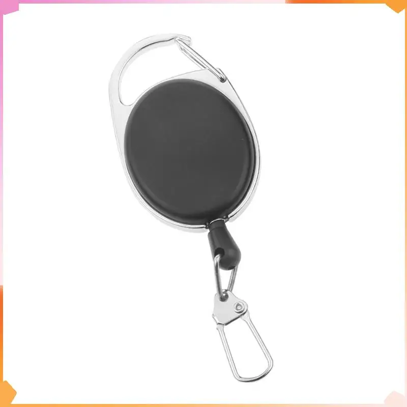 B94A 4X Heavy Duty Retractable Carabiner Badge Tinker Reels 60Cm Pull Wire With Key Ring Clip Black