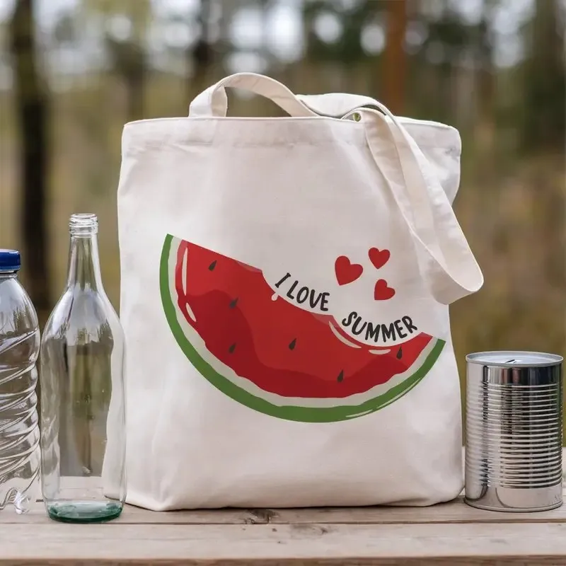 

Watermelon Print Tote Bag for Travel & Shopping Colorful Watermelon Slice Design Shopping Tote Bag Reusable Shoulder Bag
