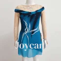 JoyCan Ice Figure Skating Dress Girls Turquoise Spandex Stretchy Competition Dance Wear Customized BD9762
