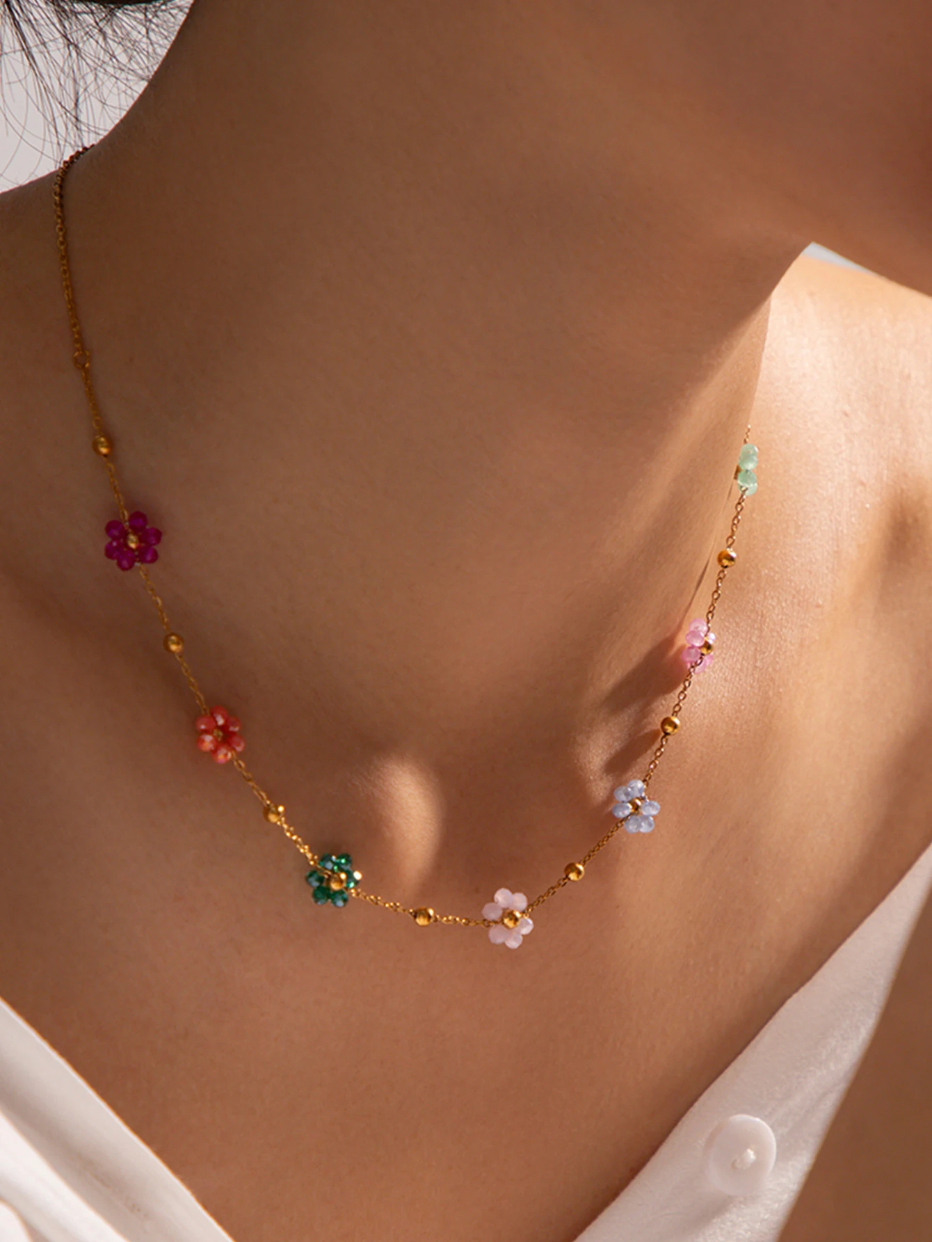 2024 New Colorful Daisy Flower Necklace Bracelet for Women Girl Fashion Clavicle Chain Non-fading Jewelry Gift