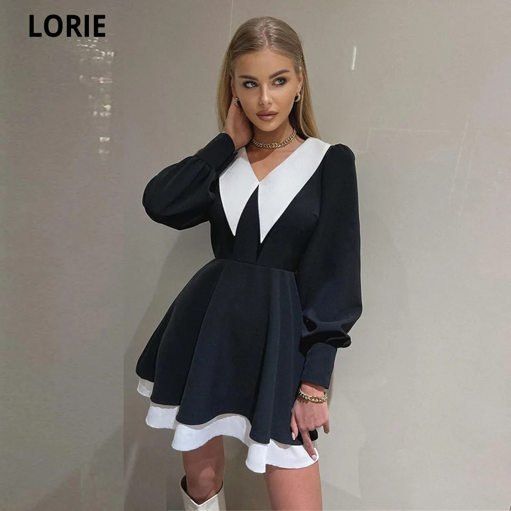 

LORIE Black And White V-neck Prom Dresses For Woman Long Above Knee Evening Gown Dubai Robe Noche Custom 2022 Short Abendkleider