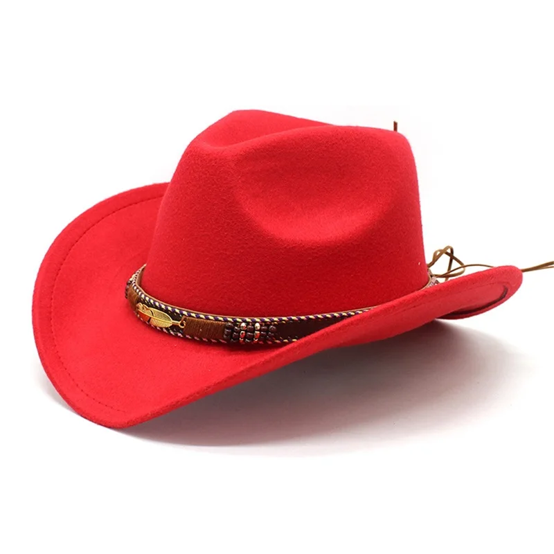 Women Men Western Cowboy Hat, Vintage Felt Cowgirl Hat Wide Brim Bowler Cap Adult Cowboy Hats