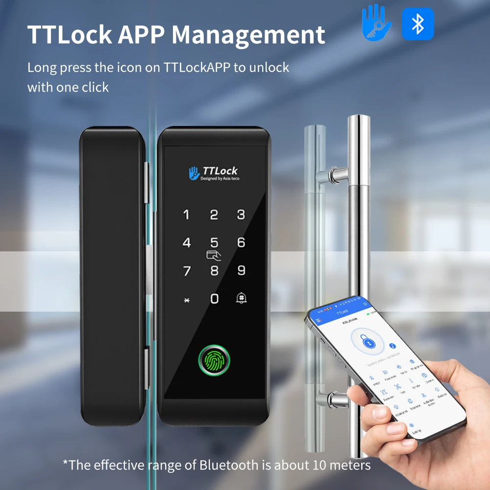 TTLOCK Smart Glass lock Riconoscimento delle impronte digitali 13,56 mhz Sblocco password ufficio semplice installazione serratura sicura