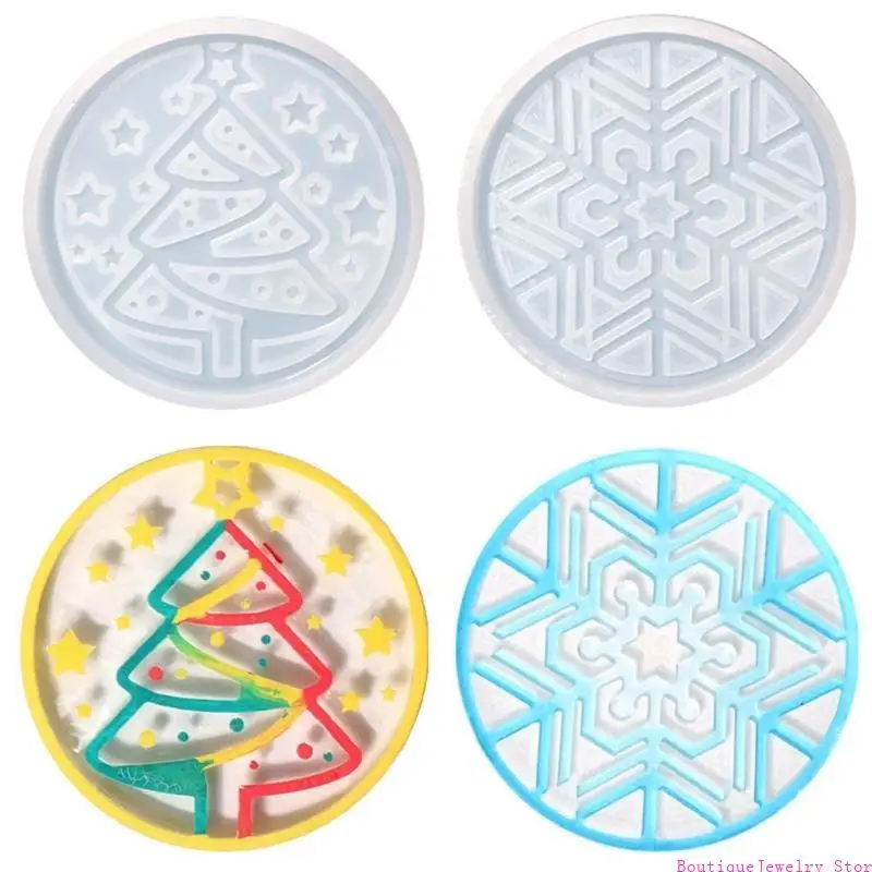 E1PE Snowflake Silicone Molds Handmade Christmas Tree Cup Mat Casting Molds-Decor for DIY Epoxy Resin Jewelry Moulds
