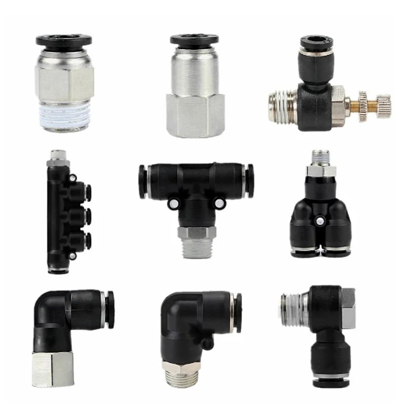 Black Air Hose Fittings High Quality PC PCF PL PD Quick Connector Thread 1/8 1/4 3/8 1/2 Tube Connector  Plastic Hose Fittings
