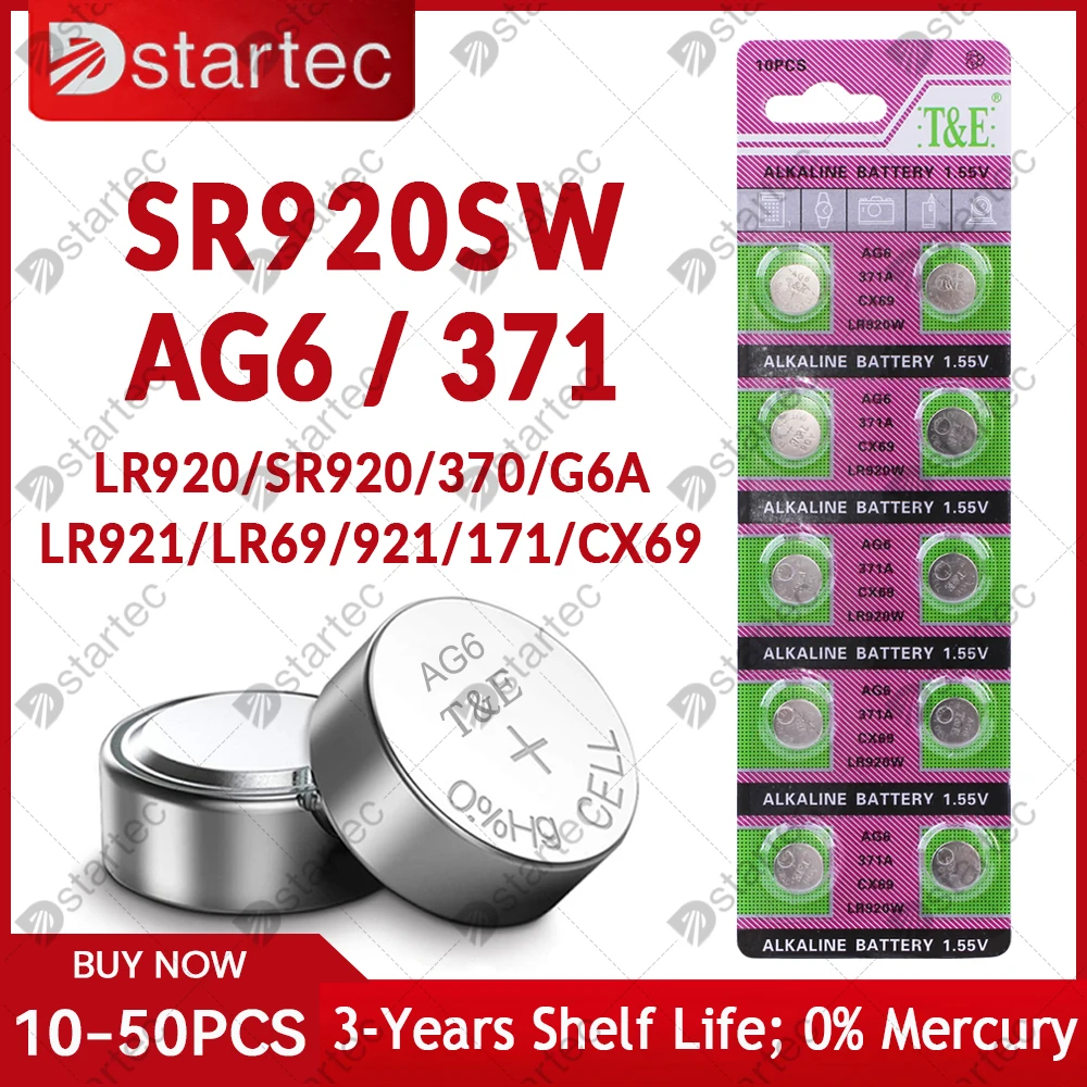 10PCS-50PCS 1.55V AG6 371 SR920SW LR920 SR927 171 370 L921 LR69 SR920 Button Batteries For Watch Toys Remote Cell Coin Battery