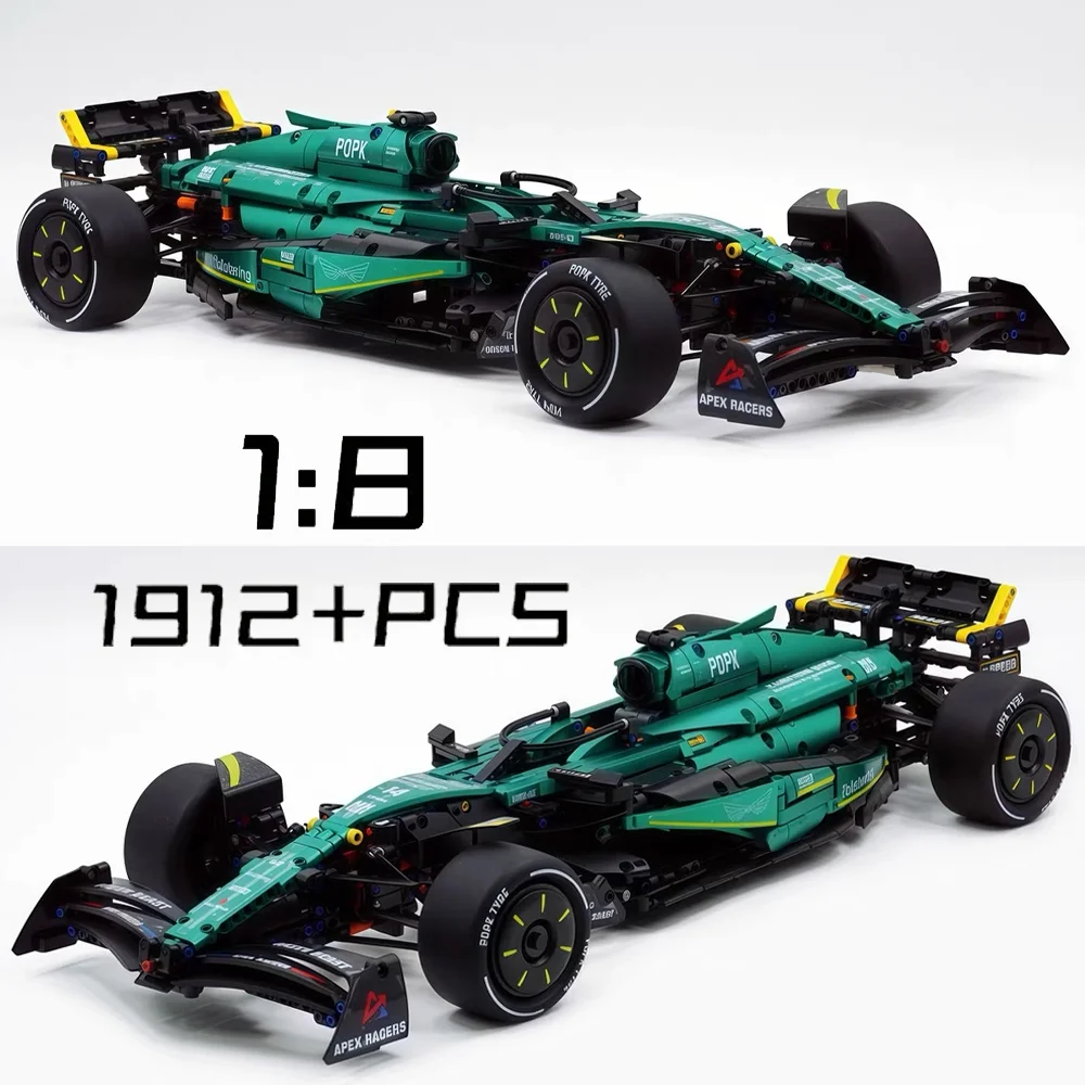 NEW Technical 1912Pcs 1:8 Green Super Sports Car DIY Building Blocks Car Assembly Race Car MOC Supercar Model Toy Birthday Gifts