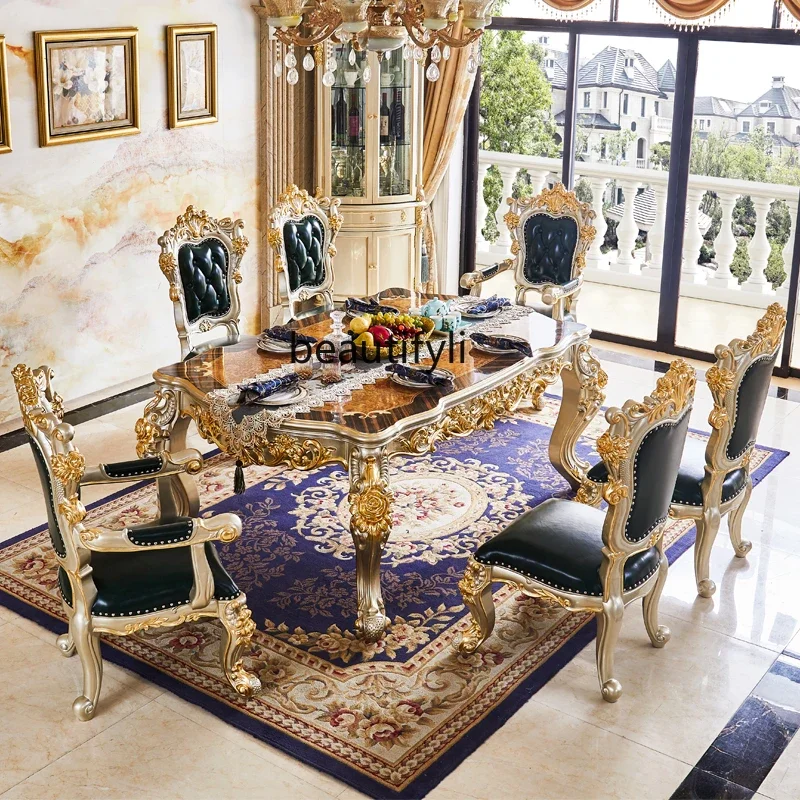 

A26 European square table American villa marble dining table and chair combination size apartment all solid wood rectangle