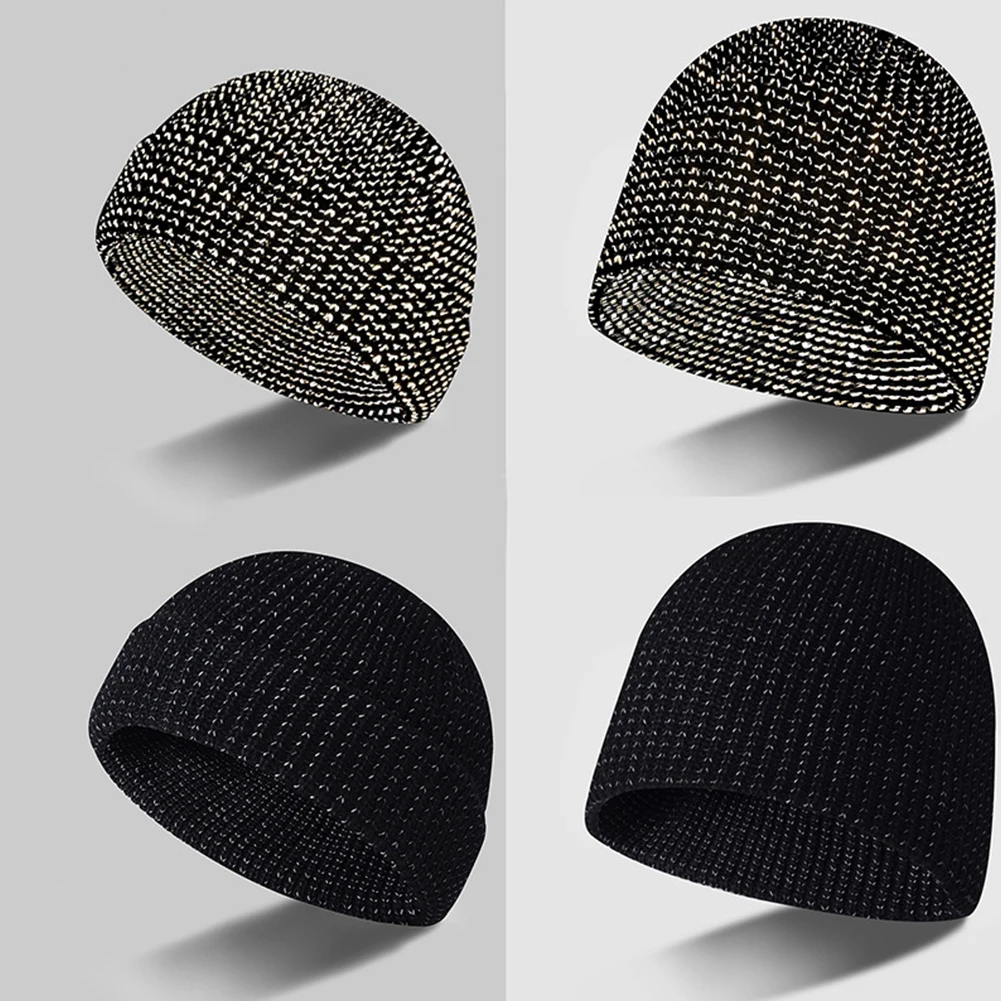 Unisex Knitted Warm Hat High Visibility Noctilucent Reflective Knit Hat Glow In Dark Safety Knitted Beanies for Women Men