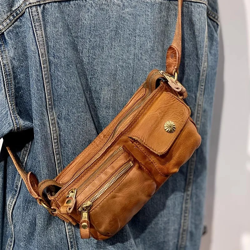 PNDME organizer designer handmade genuine leather men's crossbody bag casual luxury real cowhide women's multi-pocket chest bag