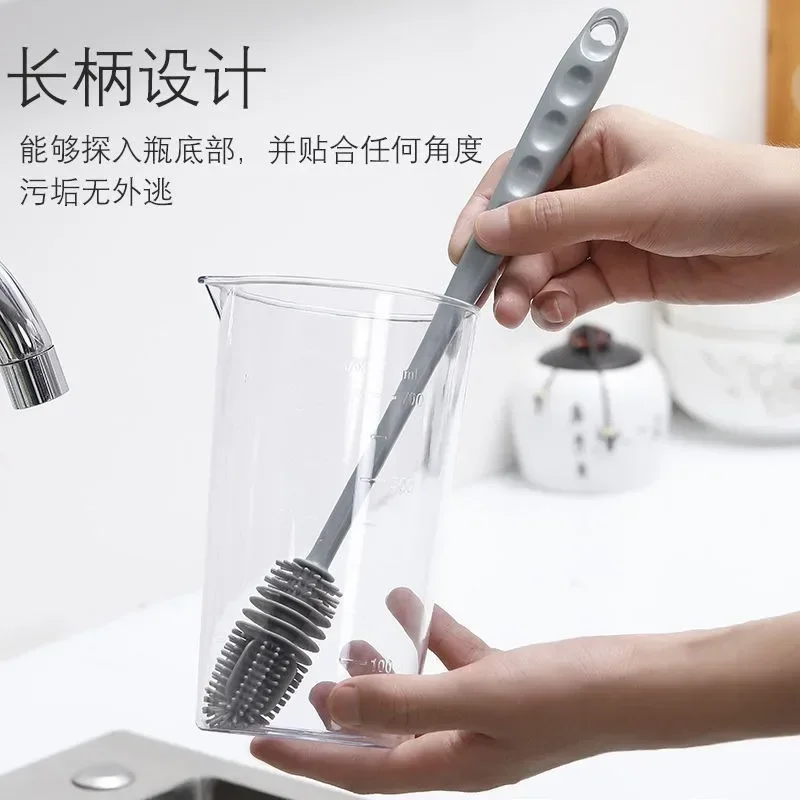 Brosse à récurer les verres en silicone, nettoyeur de verre, outil de livres de cuisine, clic à long manche, bouteille de verre à vin