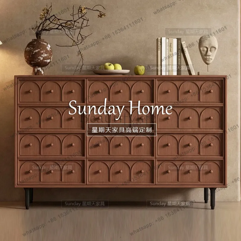 Factory Direct Medieval Walnut Color Bucket Cabinet Master Bedroom Bedside Large Capacity Locker