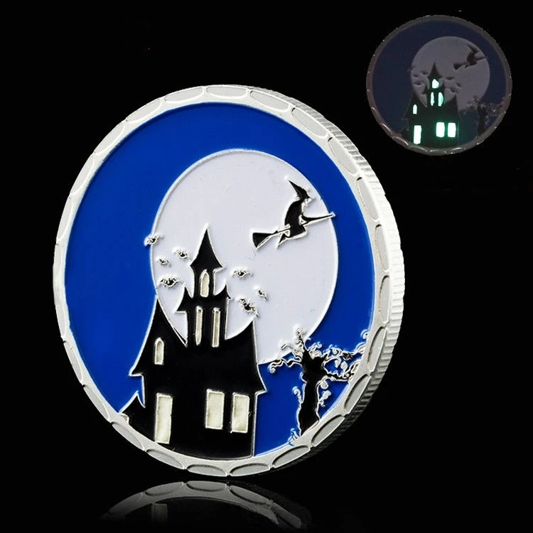 1 PCS Happy Halloween Pumpkin Commemorative Coin Mysterious Colorful Silver Coins Night Light Festival Souvenir Medallion Toys