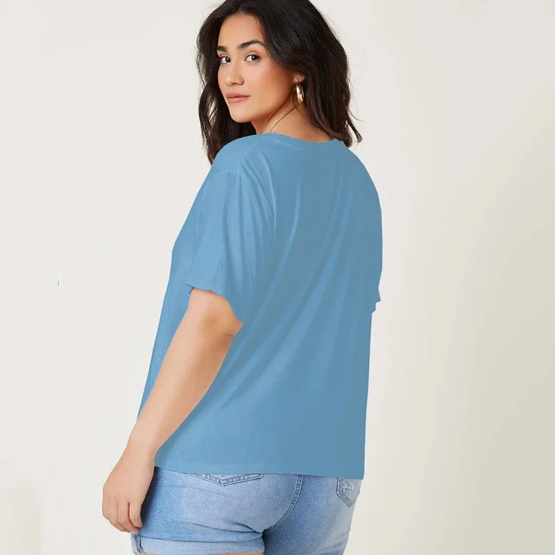 Plus Size V-neck Short Sleeve Summer Casual Top Women Drop Shoulder Loose Oversize Solid Basic T-shirt Tee Large Size 6XL 7XL 8X