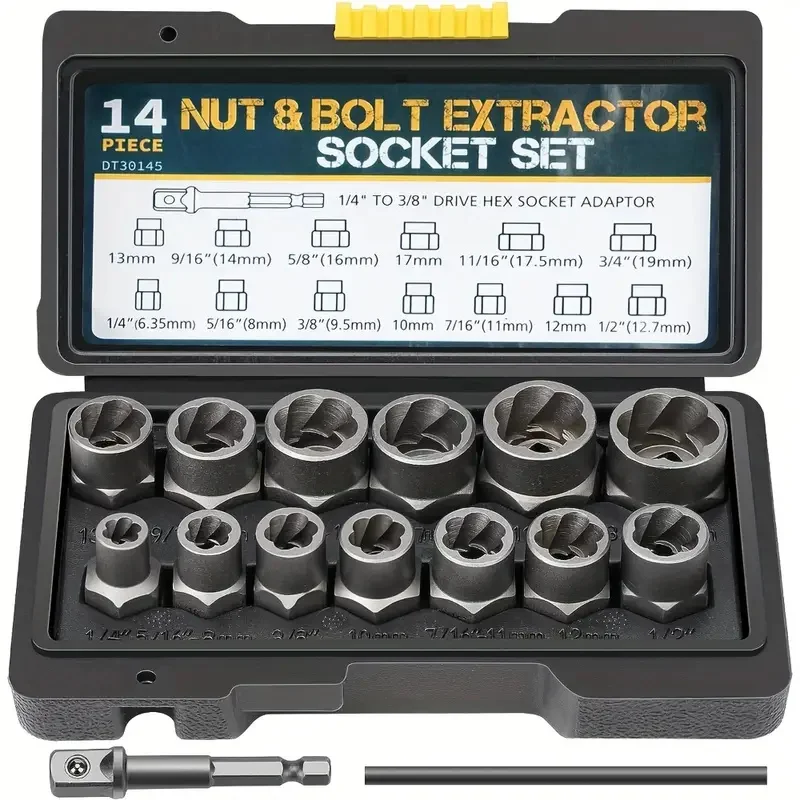 Damaged Nut Extractor Bolt Screw Tire Slip Tooth Screw Hexagonal Dismantling Sleeve Extension Tool Set 13/14pcs